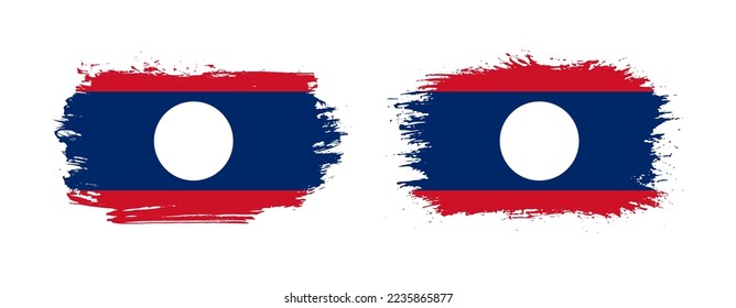 Set of two grunge brush flag of Laos on solid background