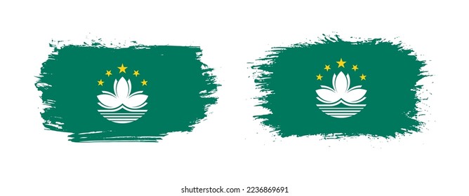 Set of two grunge brush flag of Macau on solid background