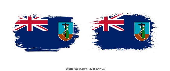 Set of two grunge brush flag of Montserrat on solid background