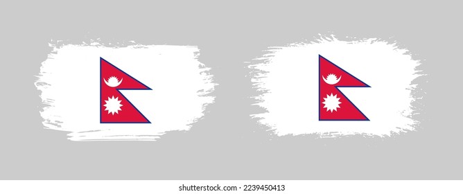 Set von zwei farbigen Buschfahnen von Nepal auf solidem Hintergrund