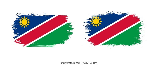 Conjunto de dos banderas de maleza gruesa de Namibia sobre fondo sólido