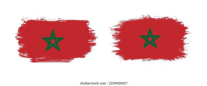 Set of two grunge brush flag of Morocco on solid background