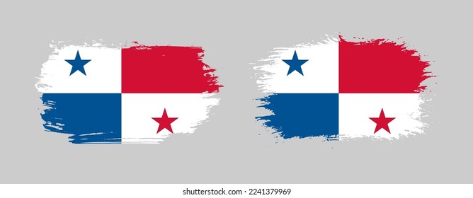 Conjunto de dos banderas de pincel gruesas de Panamá sobre fondo sólido