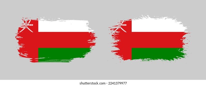 Set of two grunge brush flag of Oman on solid background