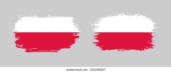 Set of two grunge brush flag of Poland on solid background