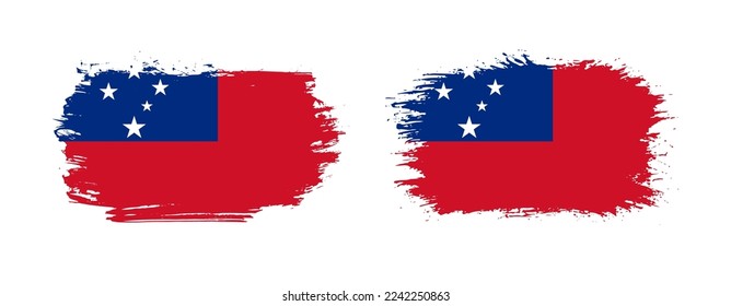 Set of two grunge brush flag of Samoa on solid background
