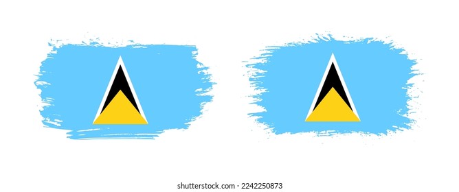 Set of two grunge brush flag of Saint Lucia on solid background