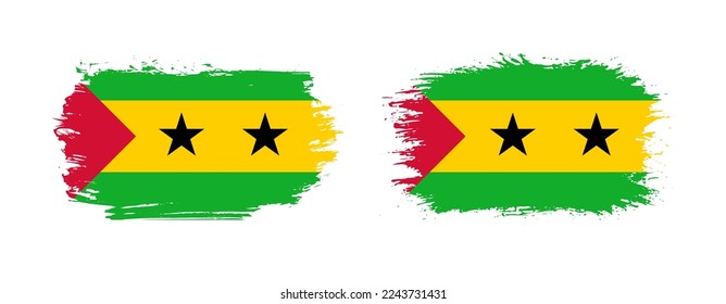 Set of two grunge brush flag of Sao Tome and Principe on solid background