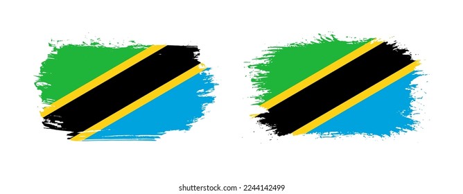 Conjunto de dos banderas onduladas de Tanzania sobre fondo sólido