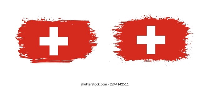 Set of two grunge brush flag of Switzerland on solid background