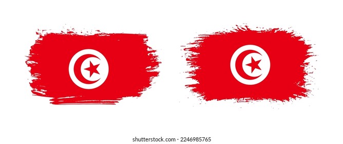 Set of two grunge brush flag of Tunisia on solid background