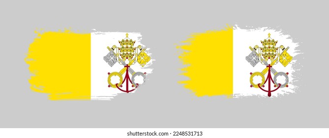 Set of two grunge brush flag of Vatican City on solid background