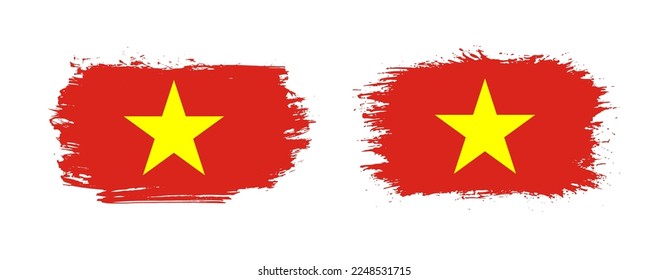 Conjunto de dos banderas de pincel gruesas de Vietnam sobre fondo sólido