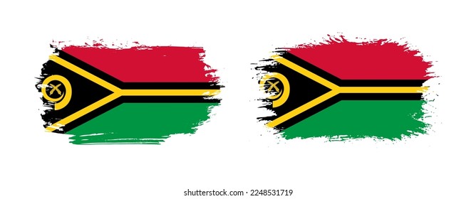 Set of two grunge brush flag of Vanuatu on solid background