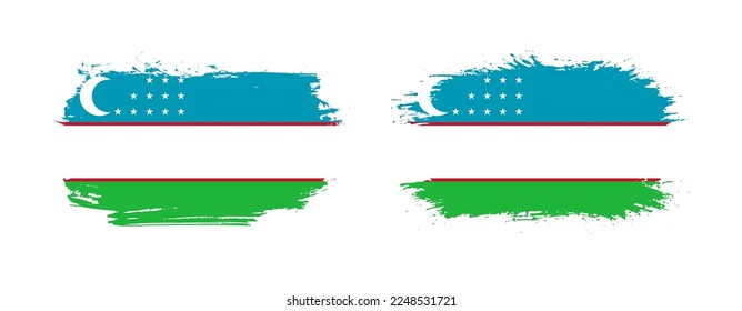 Set of two grunge brush flag of Uzbekistan on solid background