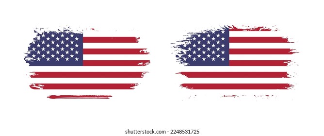 Set of two grunge brush flag of United States of America on solid background