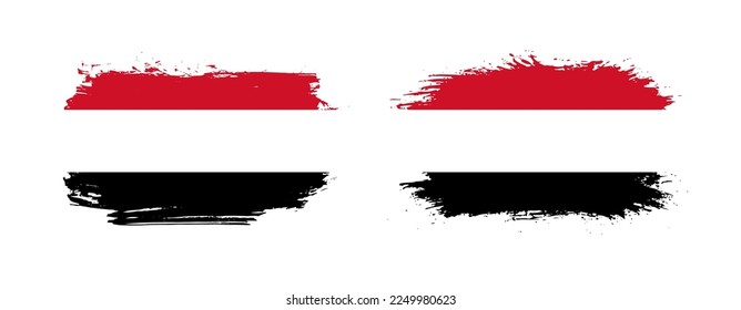 Set of two grunge brush flag of Yemen on solid background