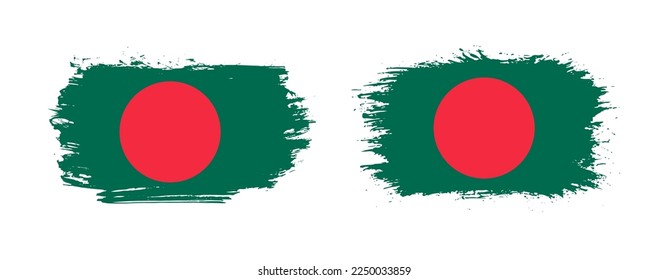 Set of two grunge brush flag of Bangladesh on solid background