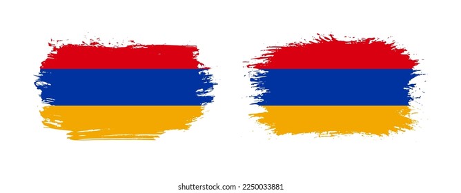 Conjunto de dos banderas de armenia onduladas sobre fondo sólido