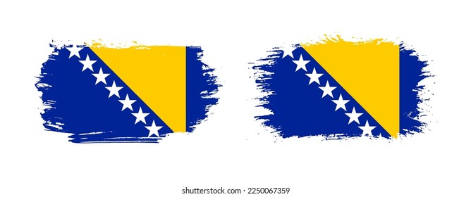 Set of two grunge brush flag of Bosnia and Herzegovina on solid background