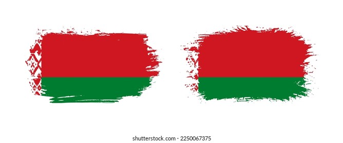 Conjunto de dos banderas de pincel gruesas de Bielorrusia sobre fondo sólido