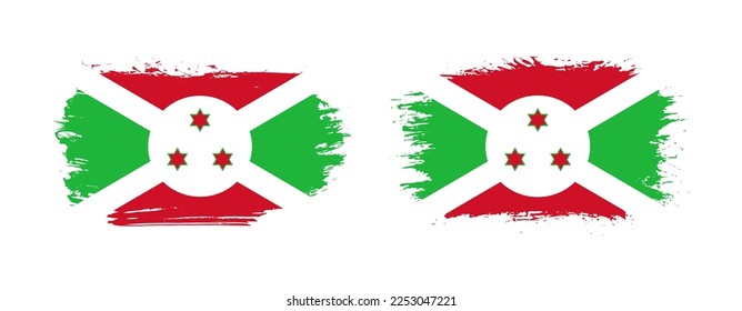 Set of two grunge brush flag of Burundi on solid background