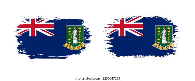 Set of two grunge brush flag of British Virgin Islands on solid background