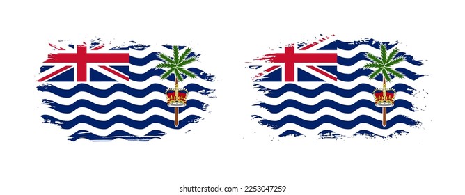 Set of two grunge brush flag of British Indian Ocean Territory on solid background