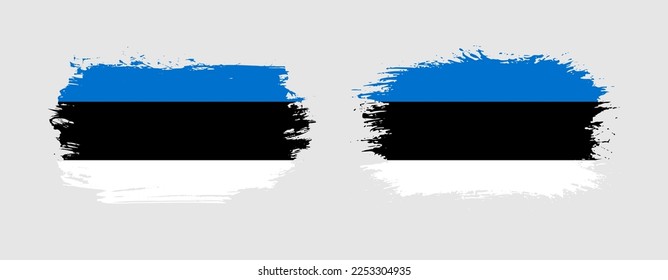 Set of two grunge brush flag of Estonia on solid background