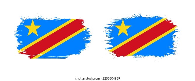 Set of two grunge brush flag of Democratic Republic of the Congo on solid background
