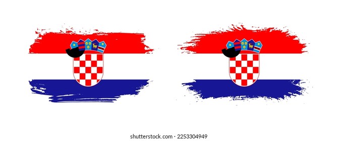 Conjunto de dos banderas de brocha gruesa de Croacia sobre fondo sólido