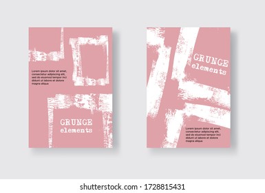 Set of Two Grunge Flyer Templates. Brochure or Banner Design Template. Abstract Modern Background. Grunge White and Pink Distress Texture.