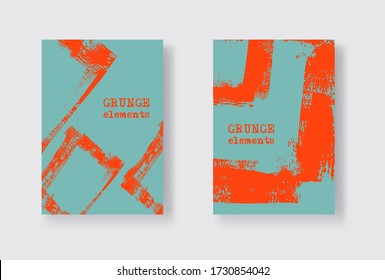 Conjunto de dos plantillas de volante Grunge. Plantilla de diseño de folleto o pancarta. Resumen De Fondo Moderno. Textura de la angustia verde y roja.