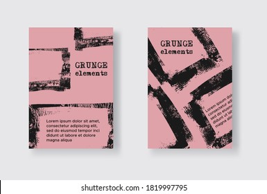 Set of Two Grunge Flyer Templates. Brochure or Banner Design Template. Abstract Modern Background. Grunge Black and Pink Distress Texture.