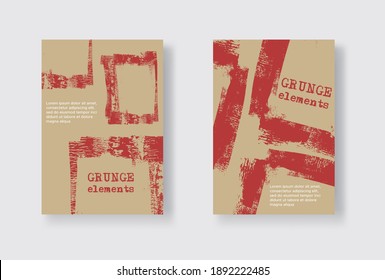 Conjunto de dos plantillas de volante Grunge. Plantilla de diseño de folleto o pancarta. Resumen De Fondo Moderno. Textura de la angustia roja y marrón.