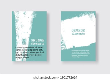 Set of Two Grunge Flyer Templates. Brochure or Banner Design Template. Abstract Modern Background. Grunge White and Green Distress Texture.