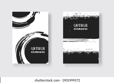 Set of Two Grunge Flyer Templates. Brochure or Banner Design Template. Abstract Modern Background. Grunge Black and White Distress Texture.