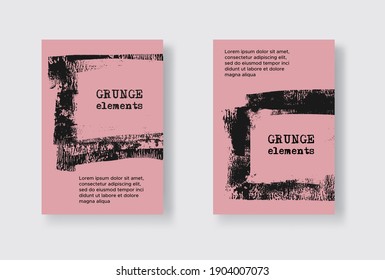Set of Two Grunge Flyer Templates. Brochure or Banner Design Template. Abstract Modern Background. Grunge Black and Pink Distress Texture.