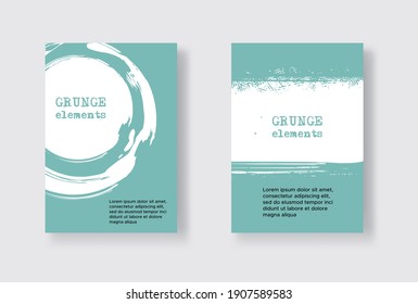 Set of Two Grunge Flyer Templates. Brochure or Banner Design Template. Abstract Modern Background. Grunge White and Green Distress Texture.