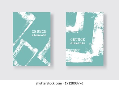 Set of Two Grunge Flyer Templates. Brochure or Banner Design Template. Abstract Modern Background. Grunge White and Green Distress Texture.