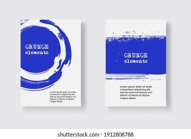 Conjunto de dos plantillas de volante Grunge. Plantilla de diseño de folleto o pancarta. Resumen De Fondo Moderno. Textura de angustia azul y blanca.