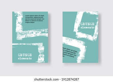 Set of Two Grunge Flyer Templates. Brochure or Banner Design Template. Abstract Modern Background. Grunge White and Green Distress Texture.