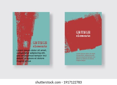 Conjunto de dos plantillas de volante Grunge. Plantilla de diseño de folleto o pancarta. Resumen De Fondo Moderno. Textura de la angustia roja y azul.