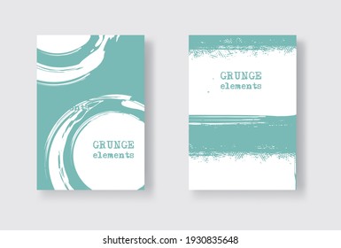 Set of Two Grunge Flyer Templates. Brochure or Banner Design Template. Abstract Modern Background. Grunge White and Green Distress Texture.