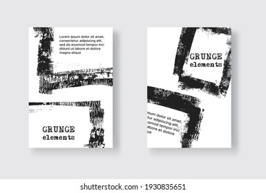 Set of Two Grunge Flyer Templates. Brochure or Banner Design Template. Abstract Modern Background. Grunge Black and White Distress Texture.