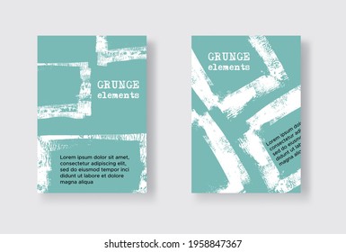 Set of Two Grunge Flyer Templates. Brochure or Banner Design Template. Abstract Modern Background. Grunge White and Green Distress Texture.