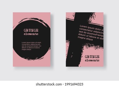 Set of Two Grunge Flyer Templates. Brochure or Banner Design Template. Abstract Modern Background. Grunge Black and Pink Distress Texture.