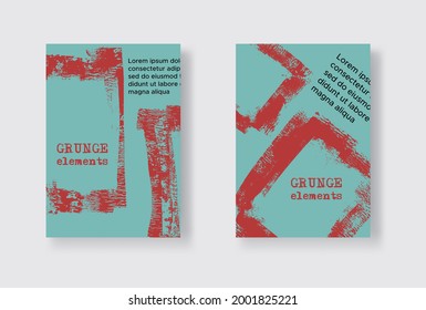 Set of Two Grunge Flyer Templates. Brochure or Banner Design Template. Abstract Modern Background. Grunge Red and Blue Distress Texture.
