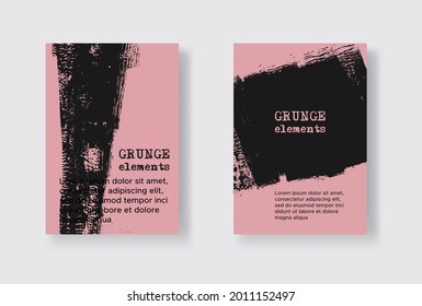 Set of Two Grunge Flyer Templates. Brochure or Banner Design Template. Abstract Modern Background. Grunge Black and Pink Distress Texture.