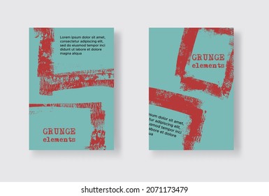 Set of Two Grunge Flyer Templates. Brochure or Banner Design Template. Abstract Modern Background. Grunge Red and Blue Distress Texture.
